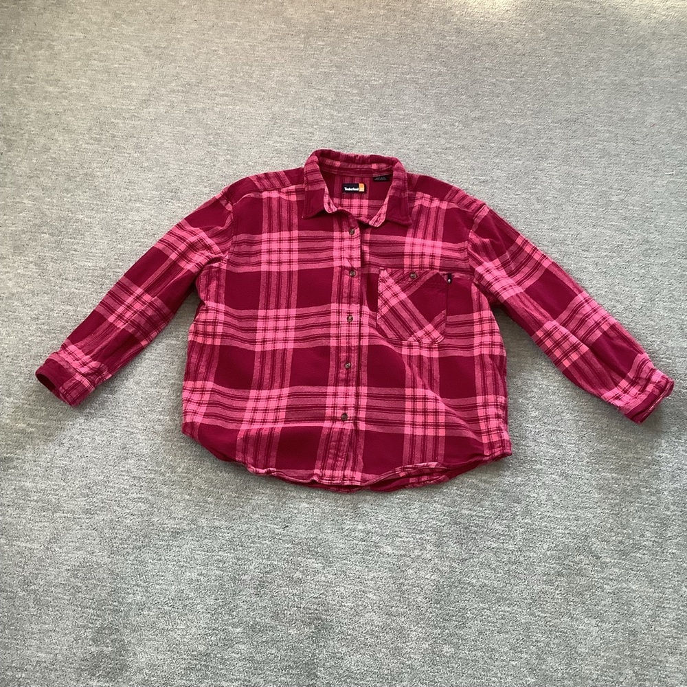 Timberland Red and Pink Plaid Buttondown Flannel Shirt Sz. XL - Picture 4 of 8